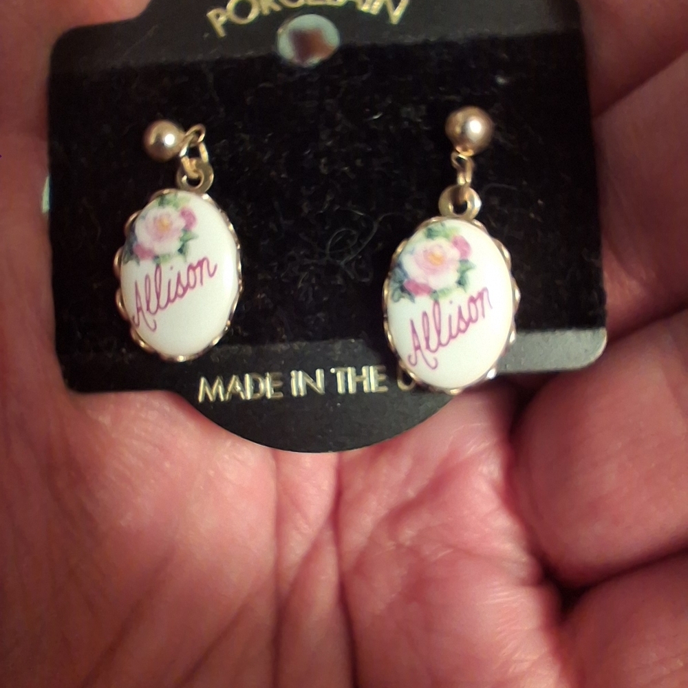 Porcelain Floral Earrings with Gold Accents